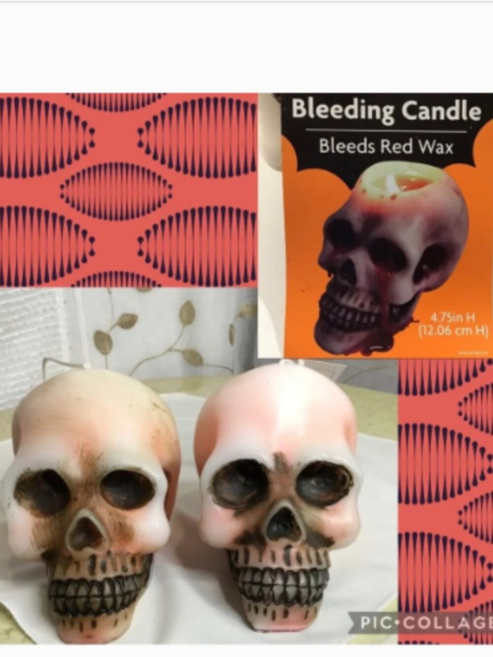 Two White Bleeding Skull Halloween Decor Candles NEW! Spooky Scary Decor